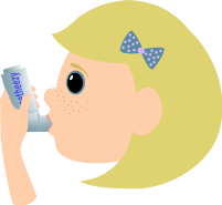 Comic Symbol Mädchen nutz ein Asthma Spray